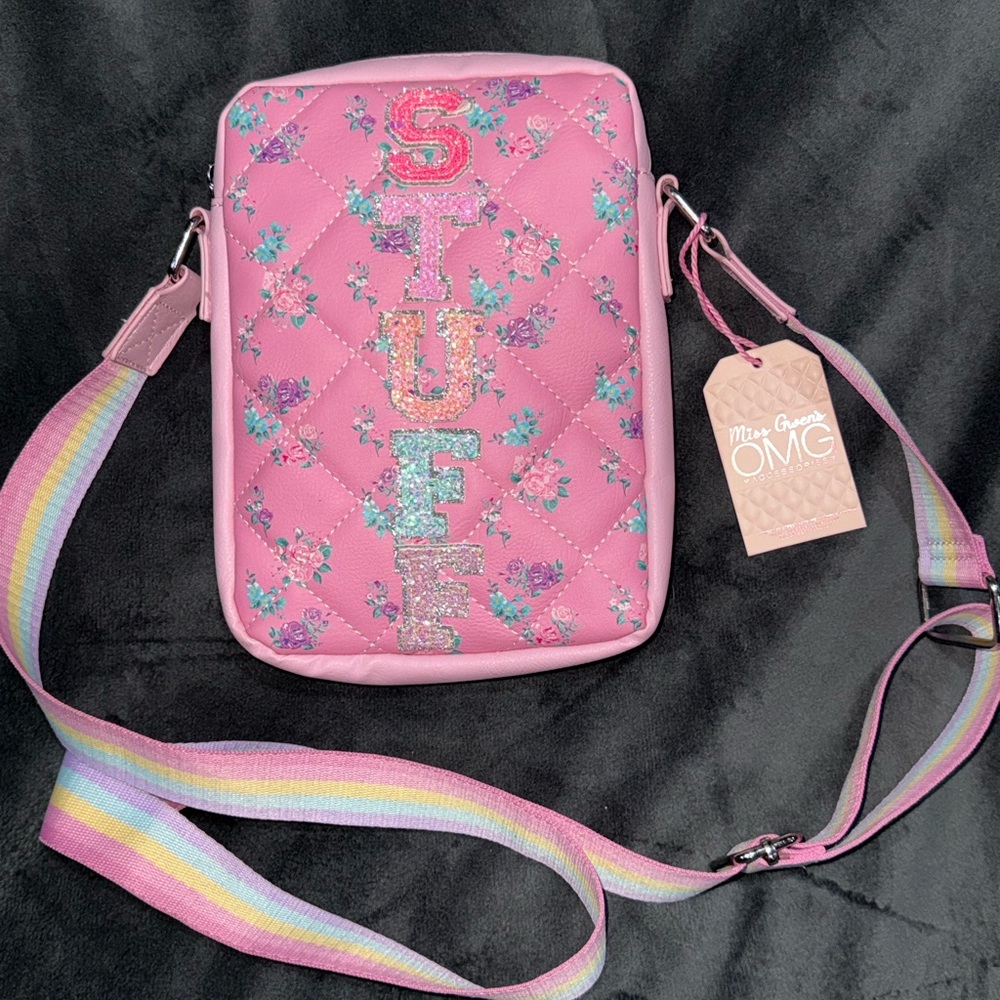 Miss Gwen’s OMG Accessories STUFF Iridescent Pink Quilted Floral Crossbody Bag